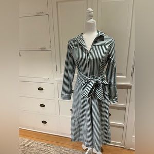 J. Crew Tie Waist Shirt Dress Green Blue Stripes